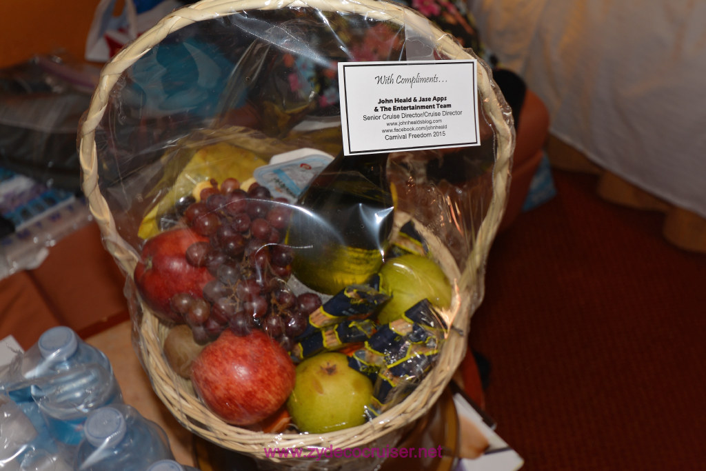 129: Carnival Freedom Cruise, BC9, John Heald Bloggers Cruise 9, Sea Day 2, Wine and Cheese Basket from John Heald