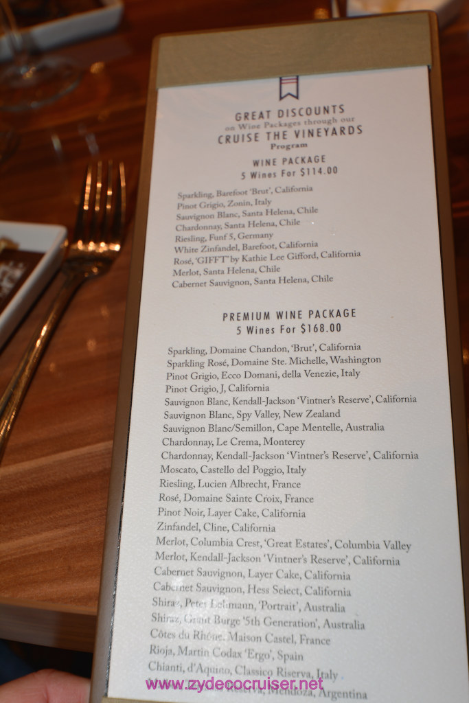 160: Carnival Horizon Transatlantic Cruise, Barcelona, Cruise the Vineyards Menu