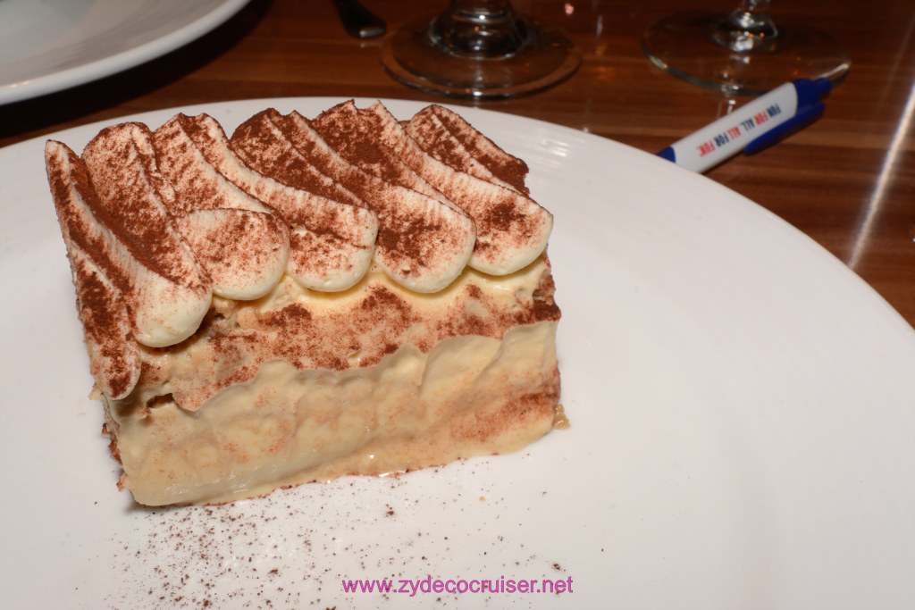 167: Carnival Horizon Transatlantic Cruise, Barcelona, MDR dinner, Tiramisu