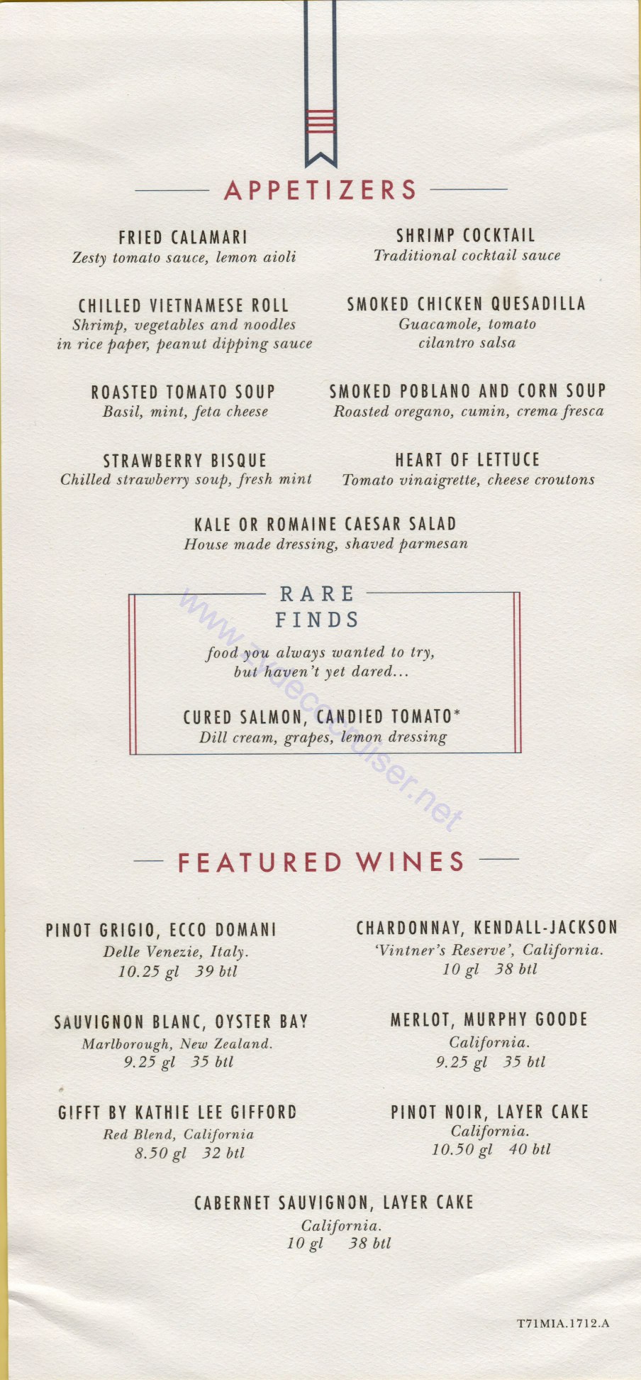 Carnival Horizon Day 1 MDR Dinner Appetizers Menu