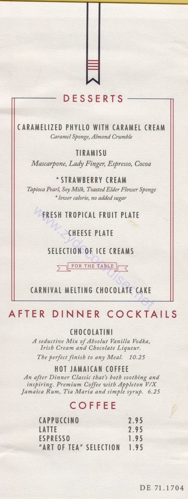 Day 1 MDR Dinner Desserts Menu