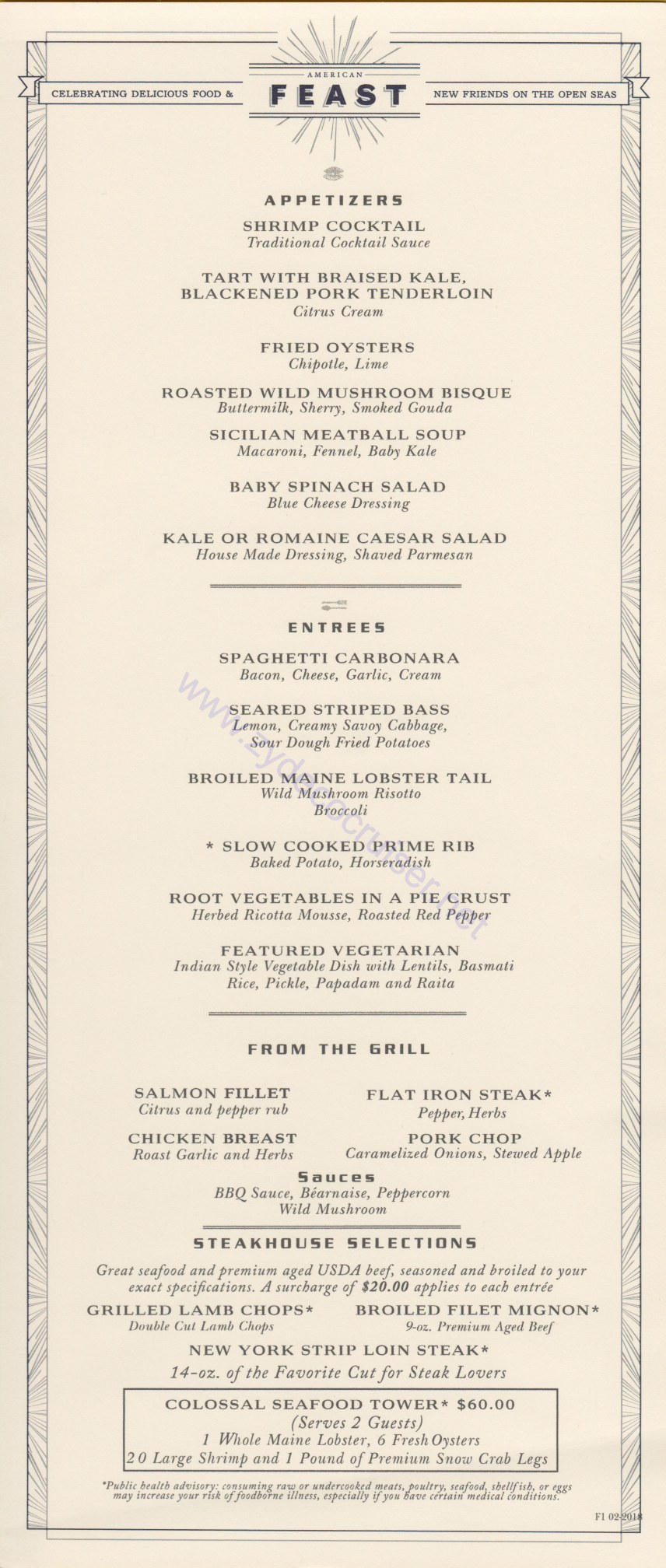 Day 2 MDR Dinner Elegant 1 American Feast Menu