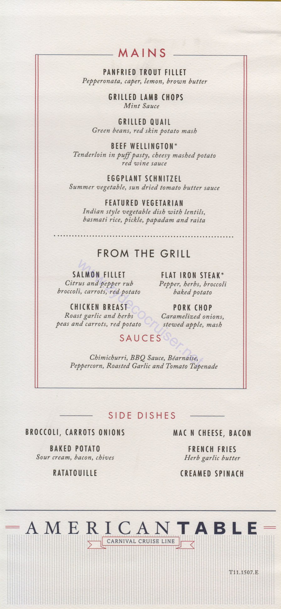 393: Carnival Horizon Transatlantic Cruise, Gibraltar, Carnival Horizon Day 4 MDR Dinner Mains Menu