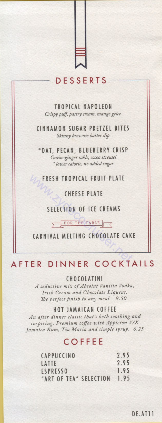 395: Carnival Horizon Transatlantic Cruise, Gibraltar, Carnival Horizon Day 4 MDR Dinner Desserts Menu