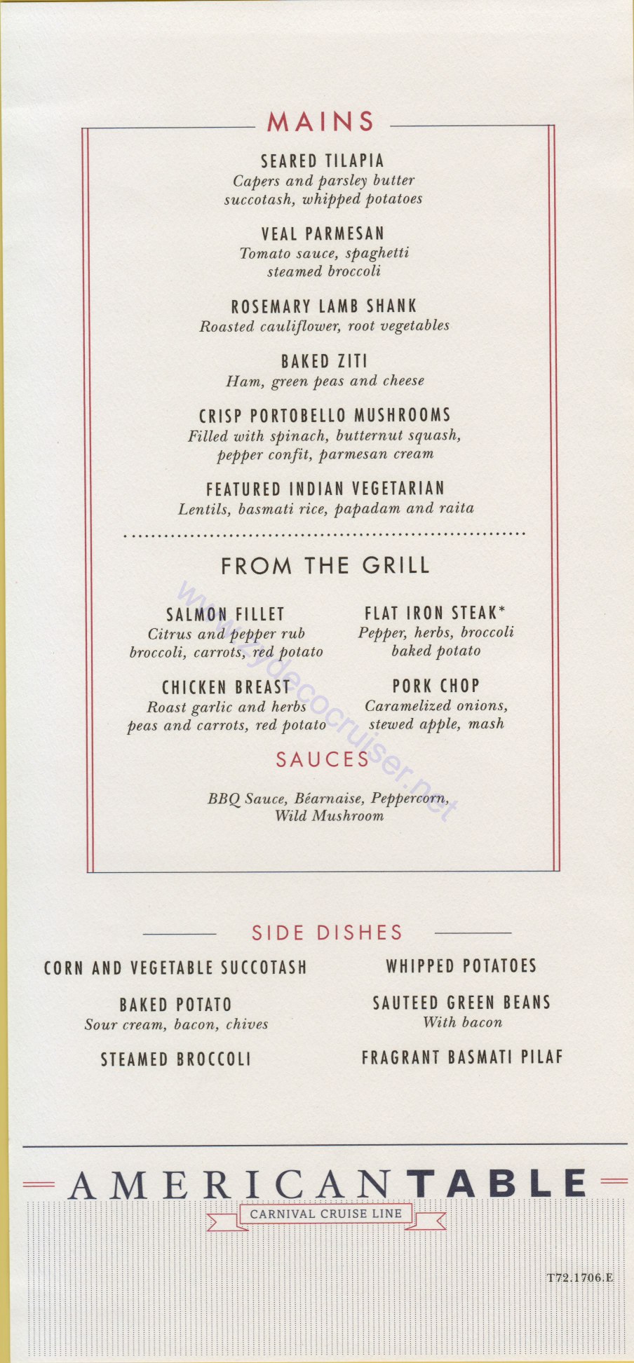 Carnival Horizon Day 5 MDR Dinner Mains Menu