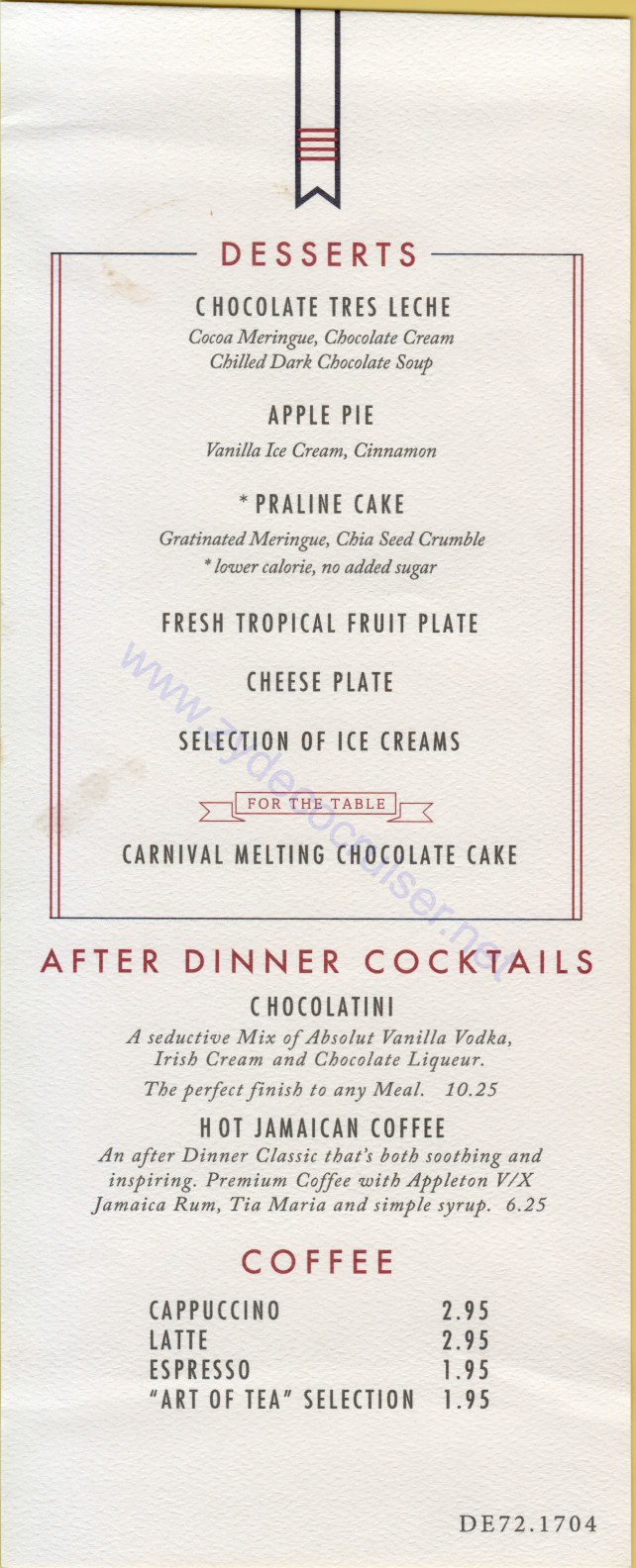 Carnival Horizon Day 5 MDR Dinner Desserts Menu