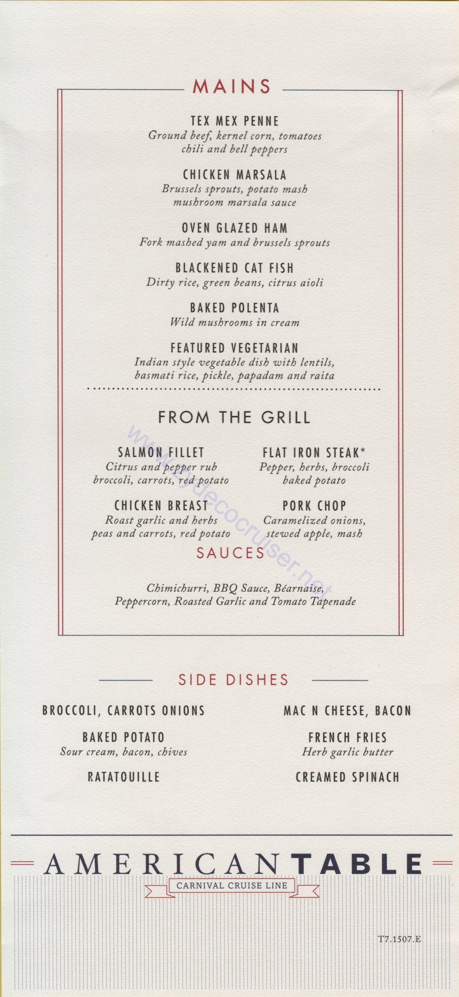 Carnival Horizon Day 6 MDR Dinner Mains Menu