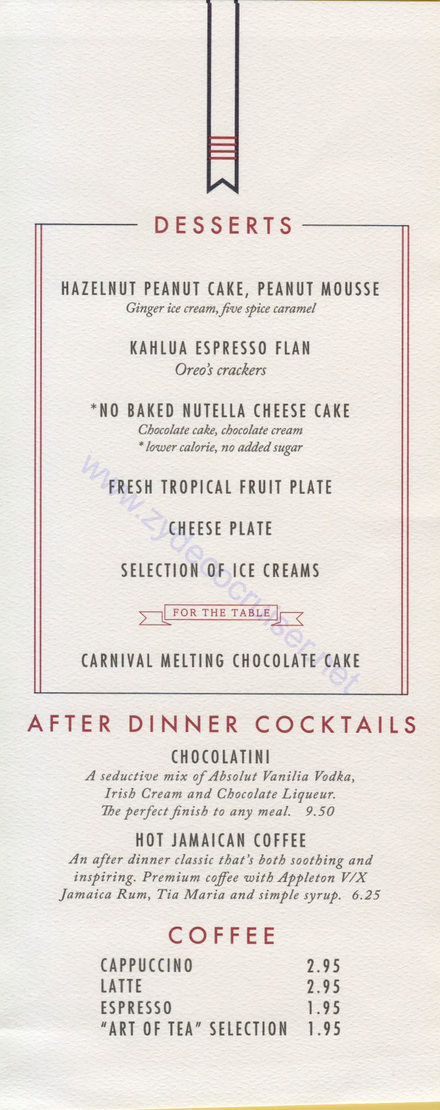 Carnival Horizon Day 6 MDR Dinner Desserts Menu