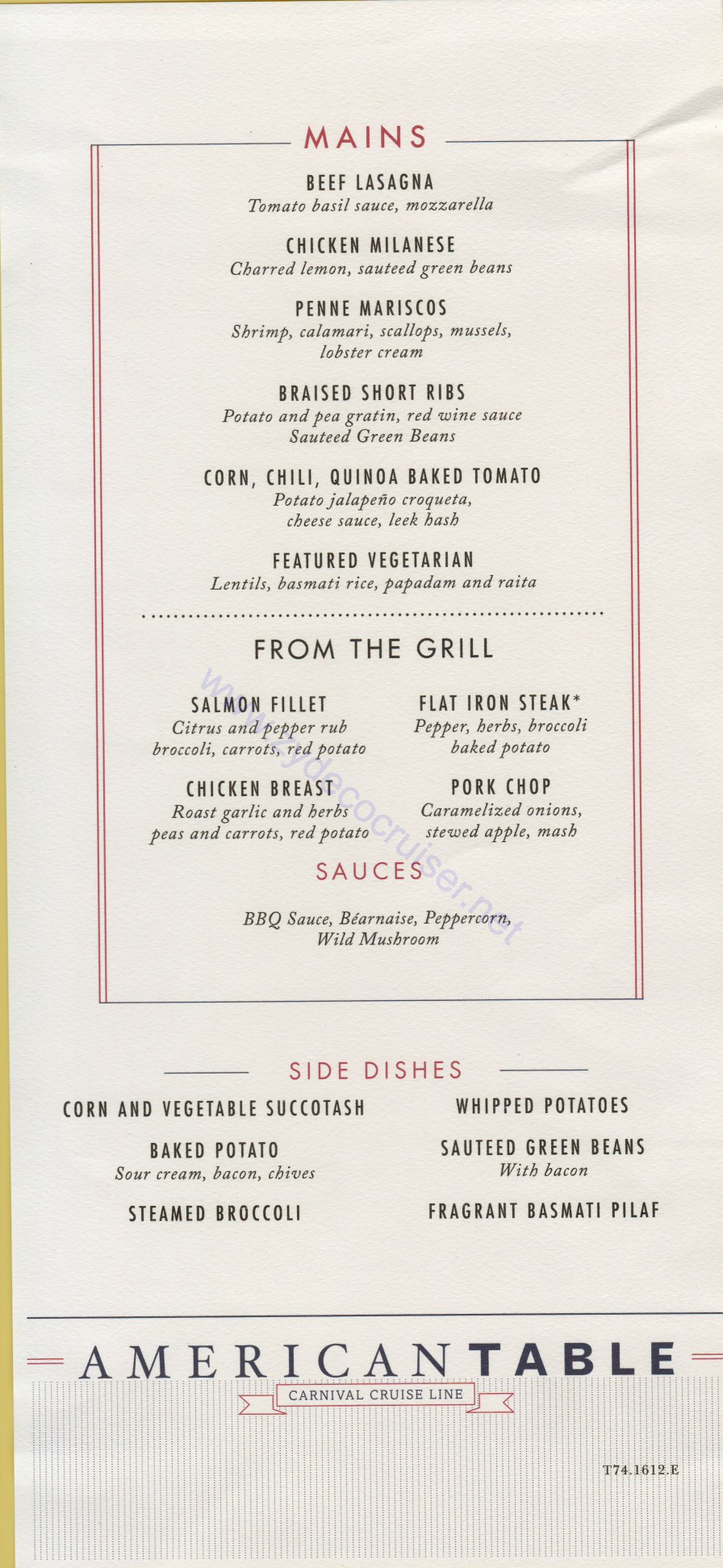 Carnival Horizon Day 7 MDR Dinner Mains Menu