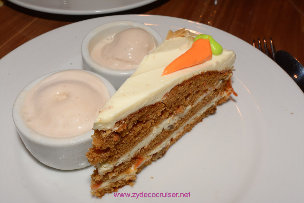 058: Carnival Horizon Transatlantic Cruise, Sea Day 3, MDR Dinner, Carrot Cake