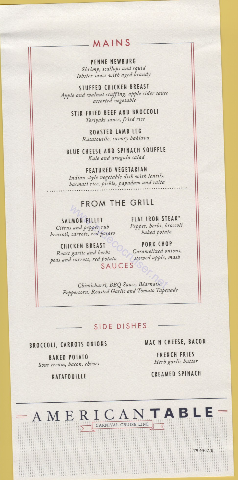 Carnival Horizon Day 8 MDR Dinner Mains Menu