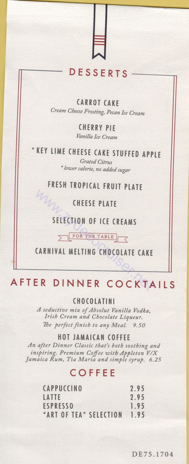 Carnival Horizon Day 8 MDR Dinner Desserts Menu