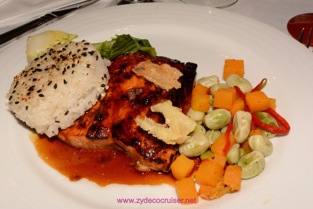 144: Carnival Horizon Transatlantic Cruise, Sea Day 4, MDR Dinner, Teriyaki Salmon Fillet