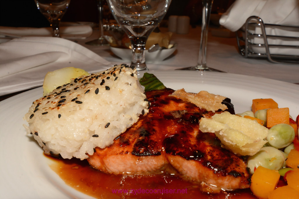 145: Carnival Horizon Transatlantic Cruise, Sea Day 4, MDR Dinner, Teriyaki Salmon Fillet