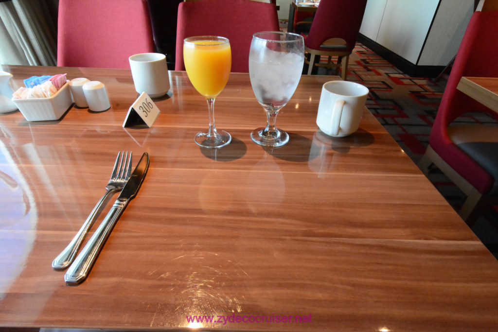 001: Carnival Horizon Transatlantic Cruise, Sea Day 5, MDR Breakfast, Orange Juice