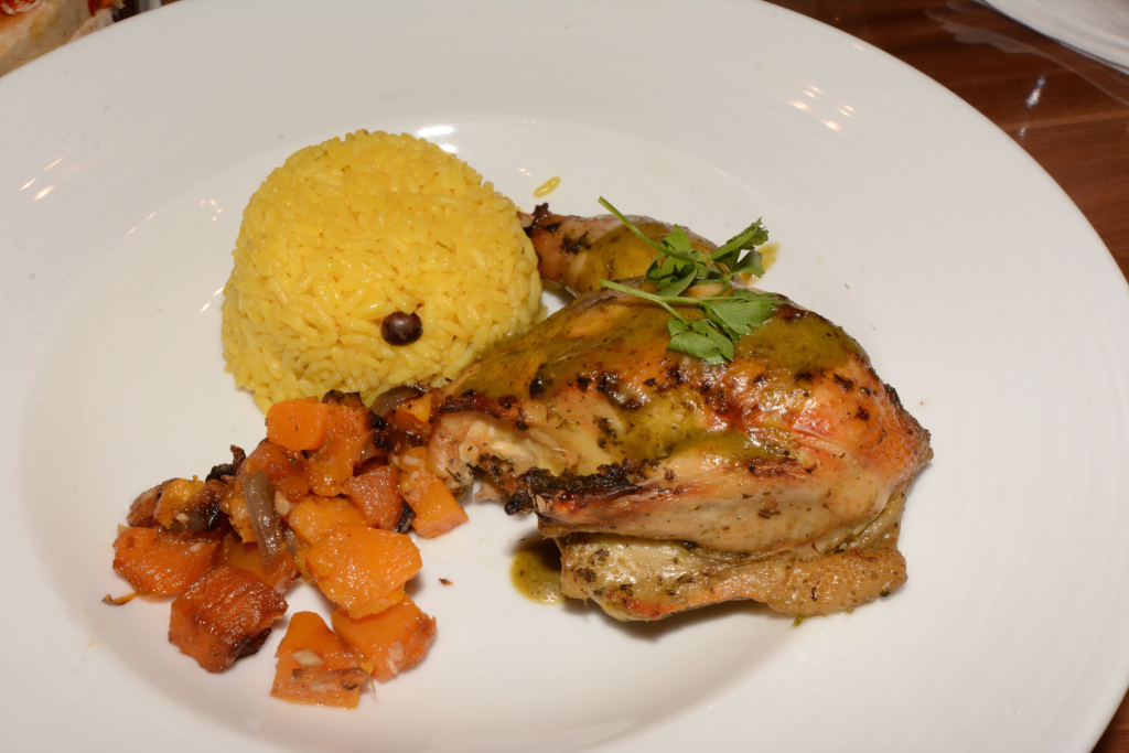 039: Carnival Horizon Transatlantic Cruise, Sea Day 5, MDR Dinner, Oven Roasted Mojito Chicken