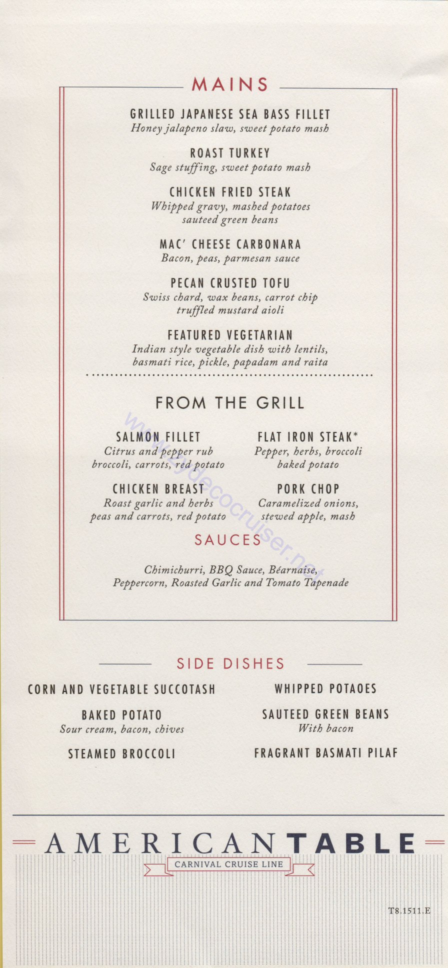 Carnival Horizon Day 10 MDR Dinner Mains Menu