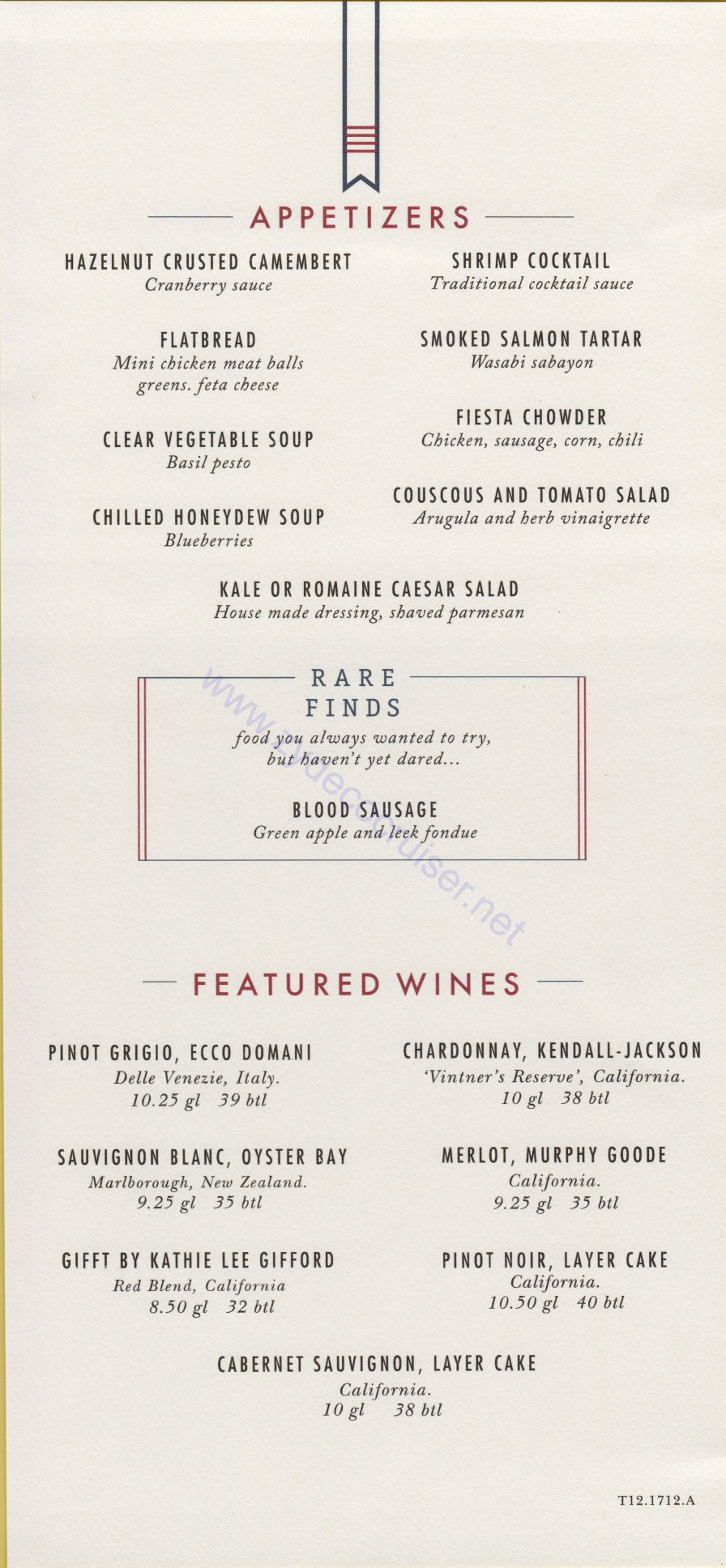 Carnival Horizon Day 12 MDR Dinner Appetizers Menu