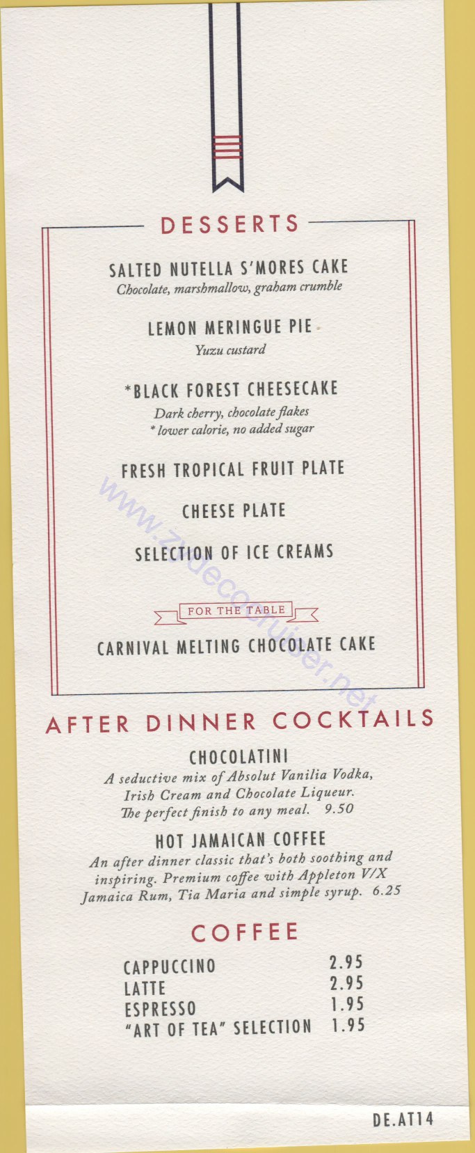 Carnival Horizon Day 12 MDR Dinner Desserts Menu