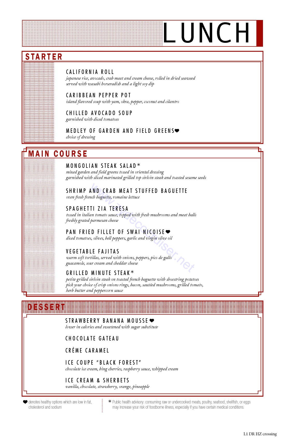 Carnival Horizon MDR Lunch Menu 1