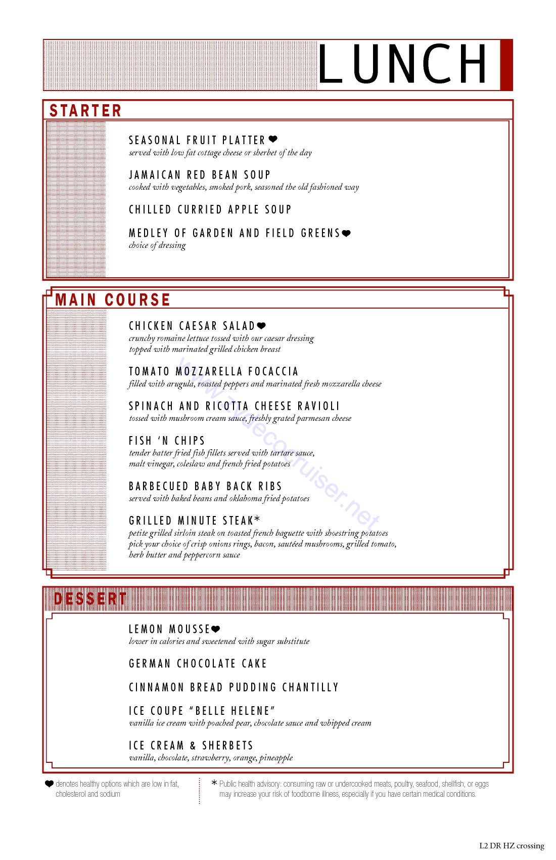 Carnival Horizon MDR Lunch Menu 2