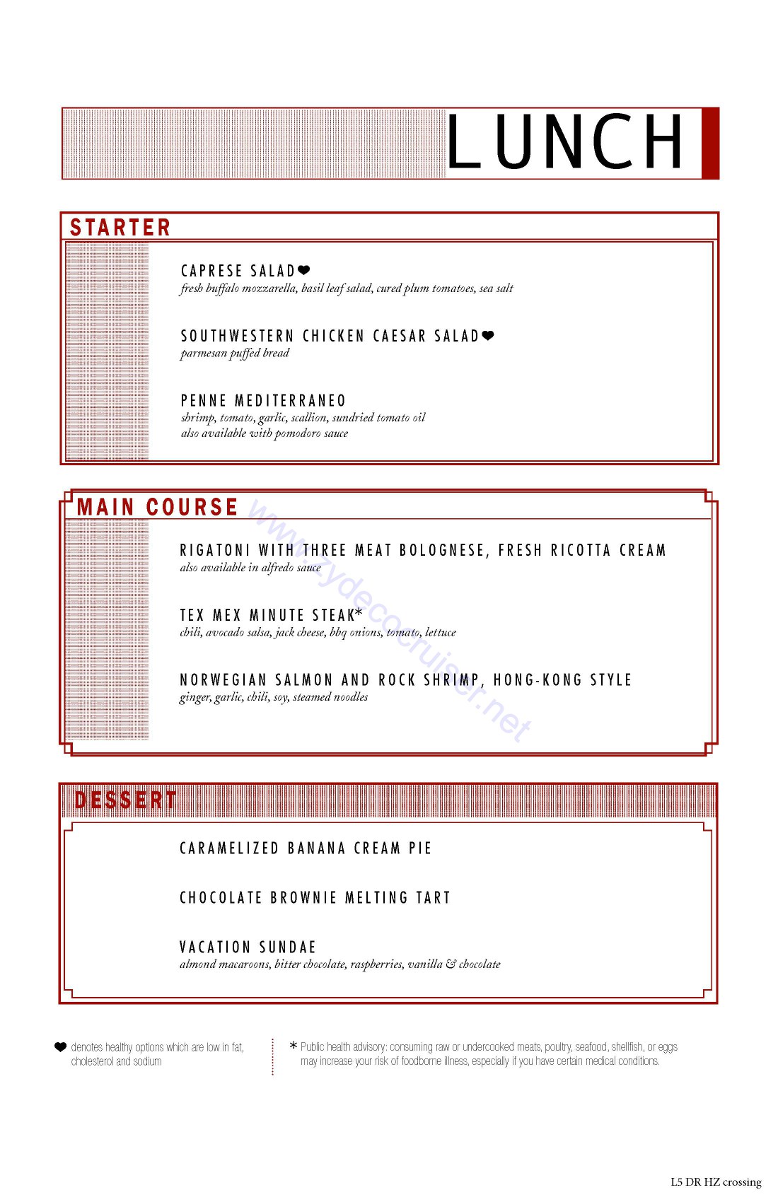 Carnival Horizon MDR Lunch Menu 5