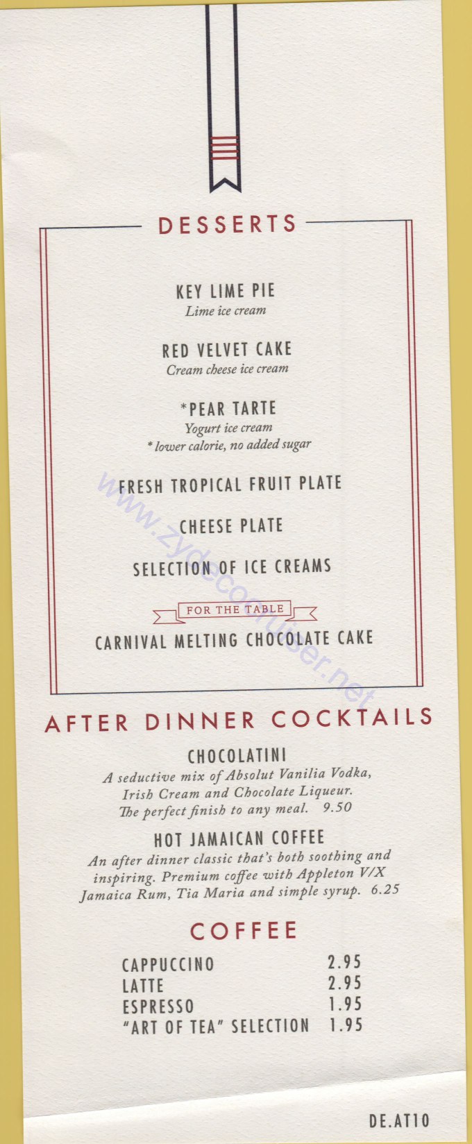 Carnival Horizon Day 13 MDR Dinner Desserts Menu