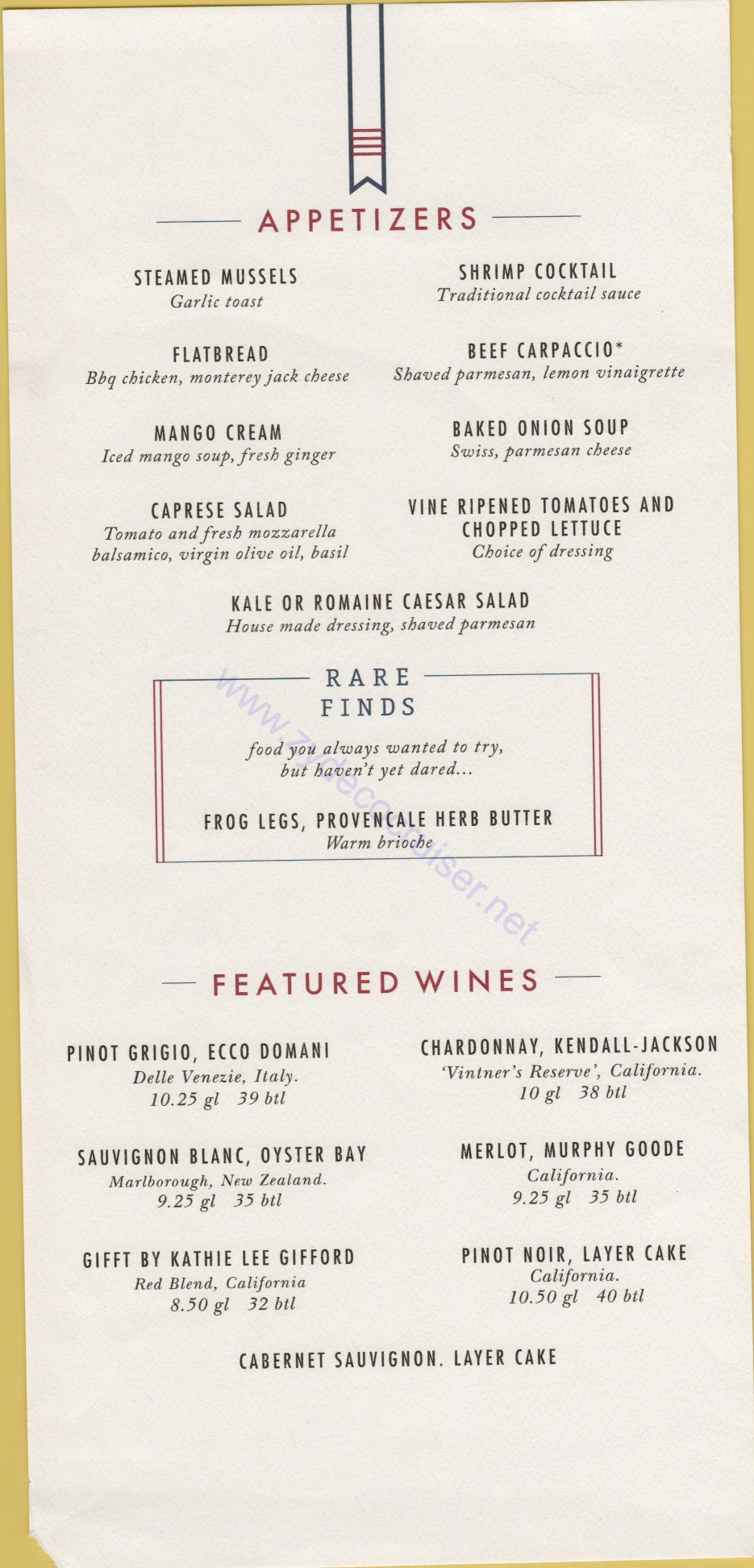 Carnival Horizon Day 14 MDR Dinner Appetizers Menu