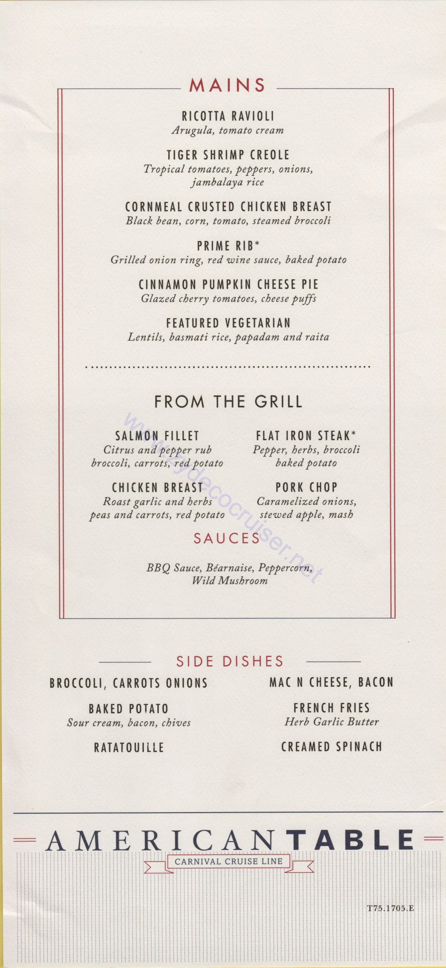 Carnival Horizon Day 14 MDR Dinner Mains Menu