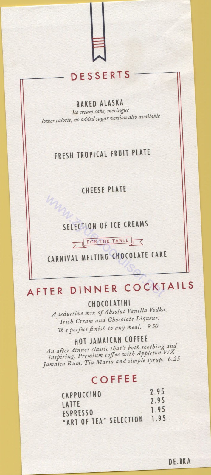 Carnival Horizon Day 14 MDR Dinner Desserts Menu