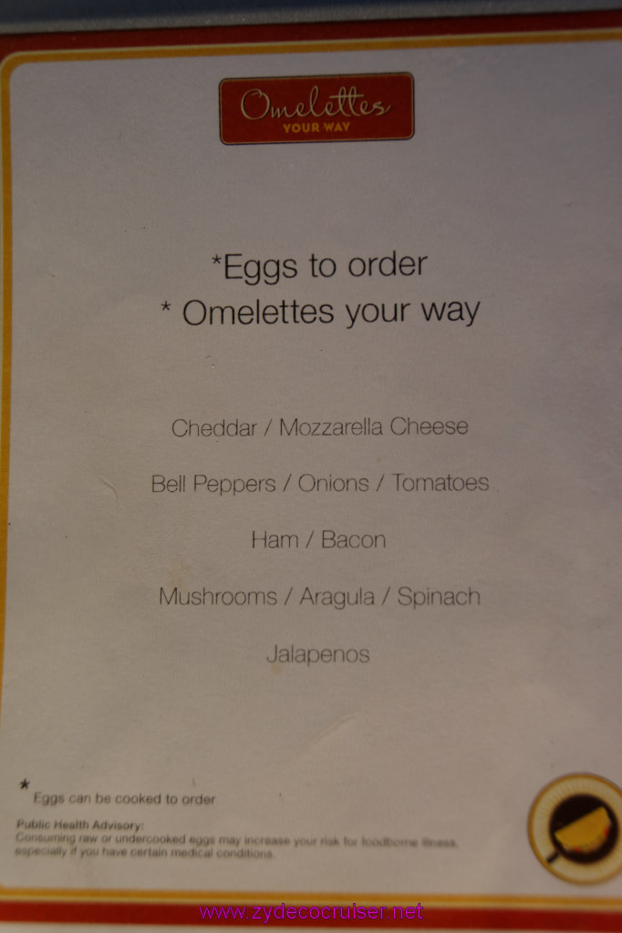 008: Carnival Imagination, Ensenada, Lido Breakfast, Omelette Station Menu, 