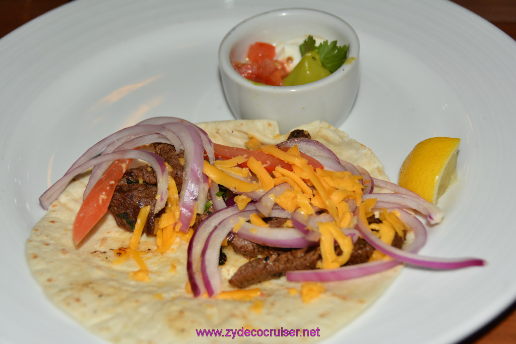 155: Carnival Imagination, Ensenada, MDR Dinner, Steak Taco. I got them to bring me just one for an appetizer.