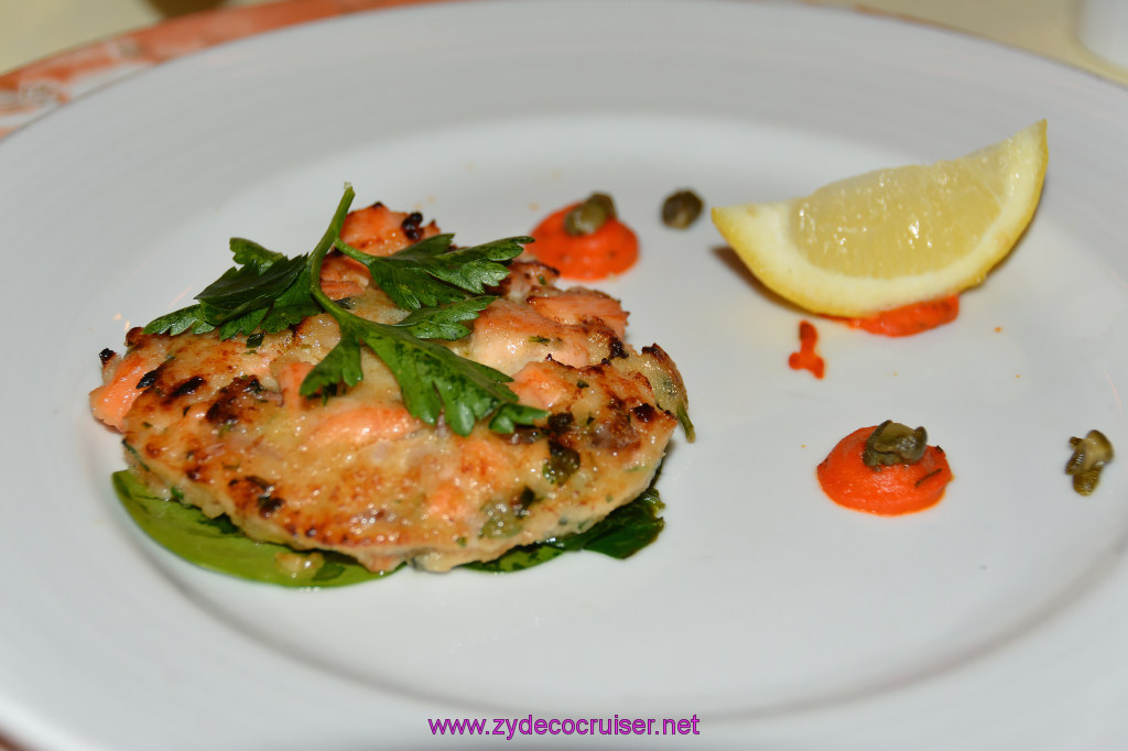 Carnival Inspiration, MDR American Table Dinner, Salmon Cake, 