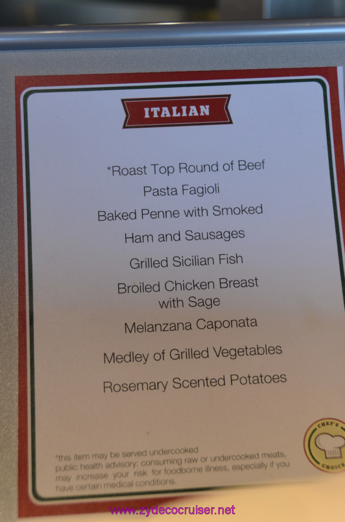 144: Carnival Legend British Isles Cruise, Dover, Embarkation, Taste of the Nations, Italian Menu, 