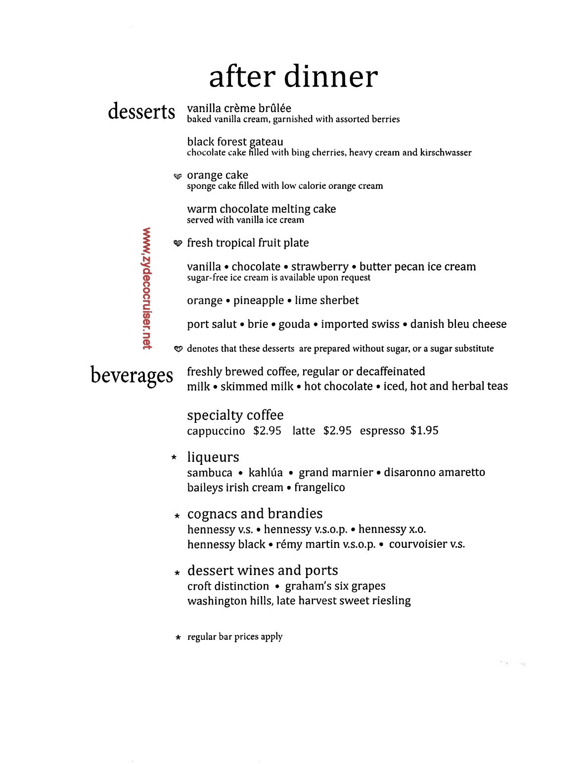 Carnival Legend British Isles Cruise, MDR Dessert Menu 1