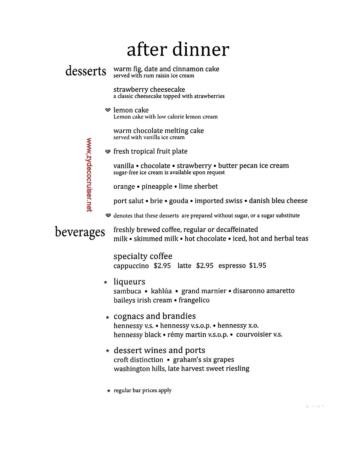 Carnival Legend British Isles Cruise, MDR Dessert Menu 7