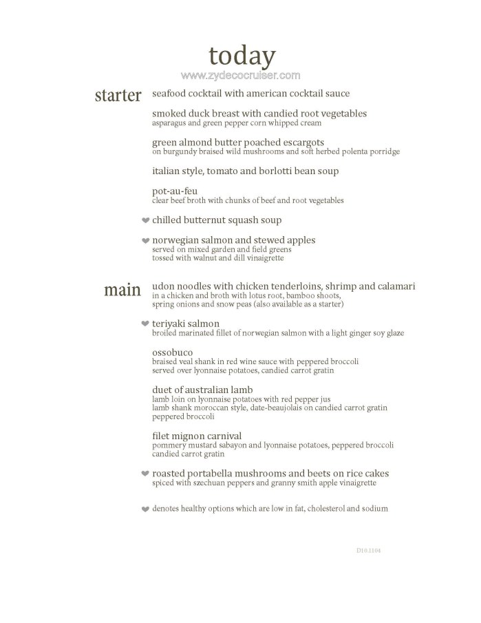 M010: Carnival Magic 12 Day Main Dining Room Dinner Menus, Day 4