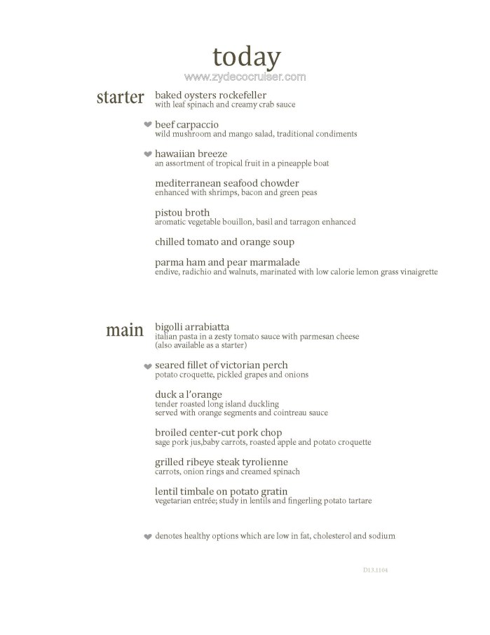 M022: Carnival Magic 12 Day Main Dining Room Dinner Menus, Day 8