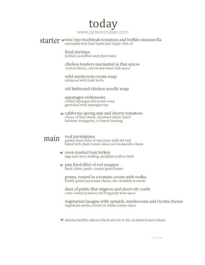 M031: Carnival Magic 12 Day Main Dining Room Dinner Menus, Day 11