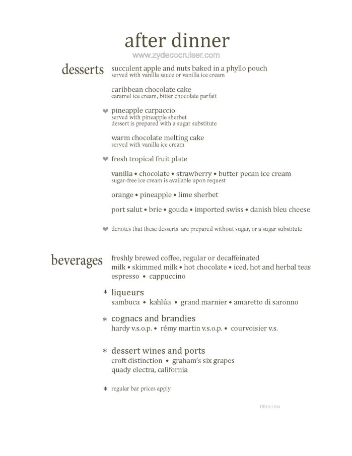 M012: Carnival Magic 12 Day Main Dining Room Dinner Menus, Dessert 4