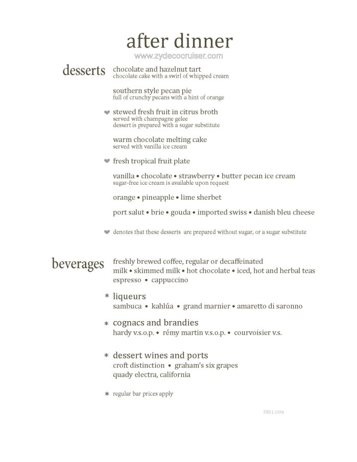 M015: Carnival Magic 12 Day Main Dining Room Dinner Menus, Dessert 5