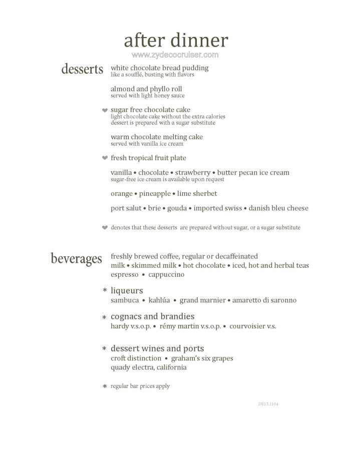 M018: Carnival Magic 12 Day Main Dining Room Dinner Menus, Dessert 6