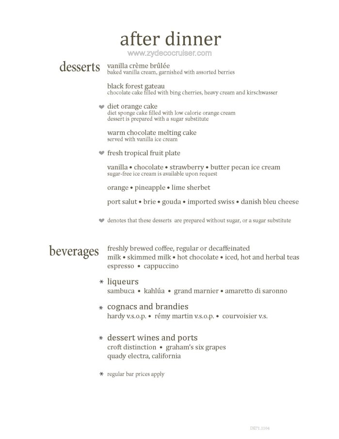 M003: Carnival Magic 12 Day Main Dining Room Dinner Menus, Dessert 1