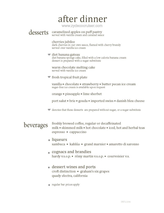 M027: Carnival Magic 12 Day Main Dining Room Dinner Menus, Dessert 9