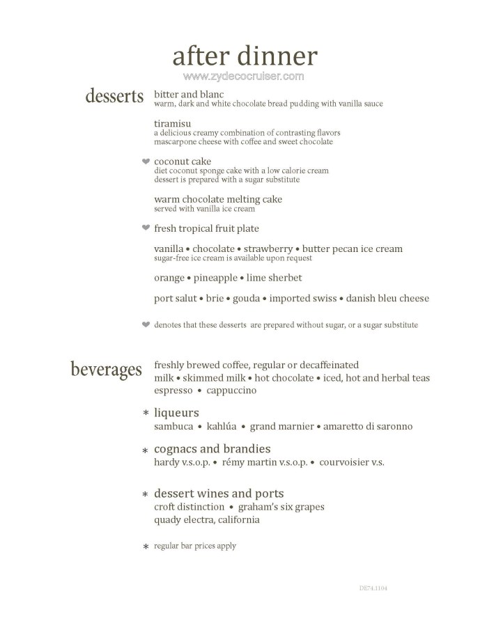 M006: Carnival Magic 12 Day Main Dining Room Dinner Menus, Dessert 2