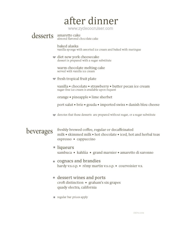 M030: Carnival Magic 12 Day Main Dining Room Dinner Menus, Dessert 10