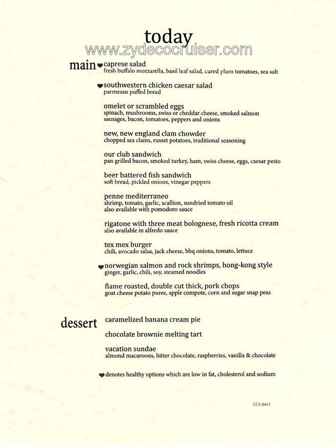 Carnival Magic Main Dining Room Menu, Lunch