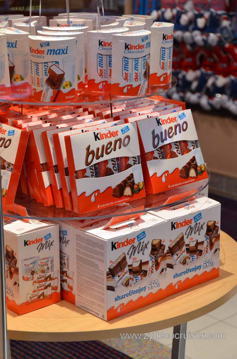 172: Carnival Magic Inaugural Cruise, Grand Mediterranean, Venice, Fun Shops, kinder maxi, kinder bueno, kinder mix