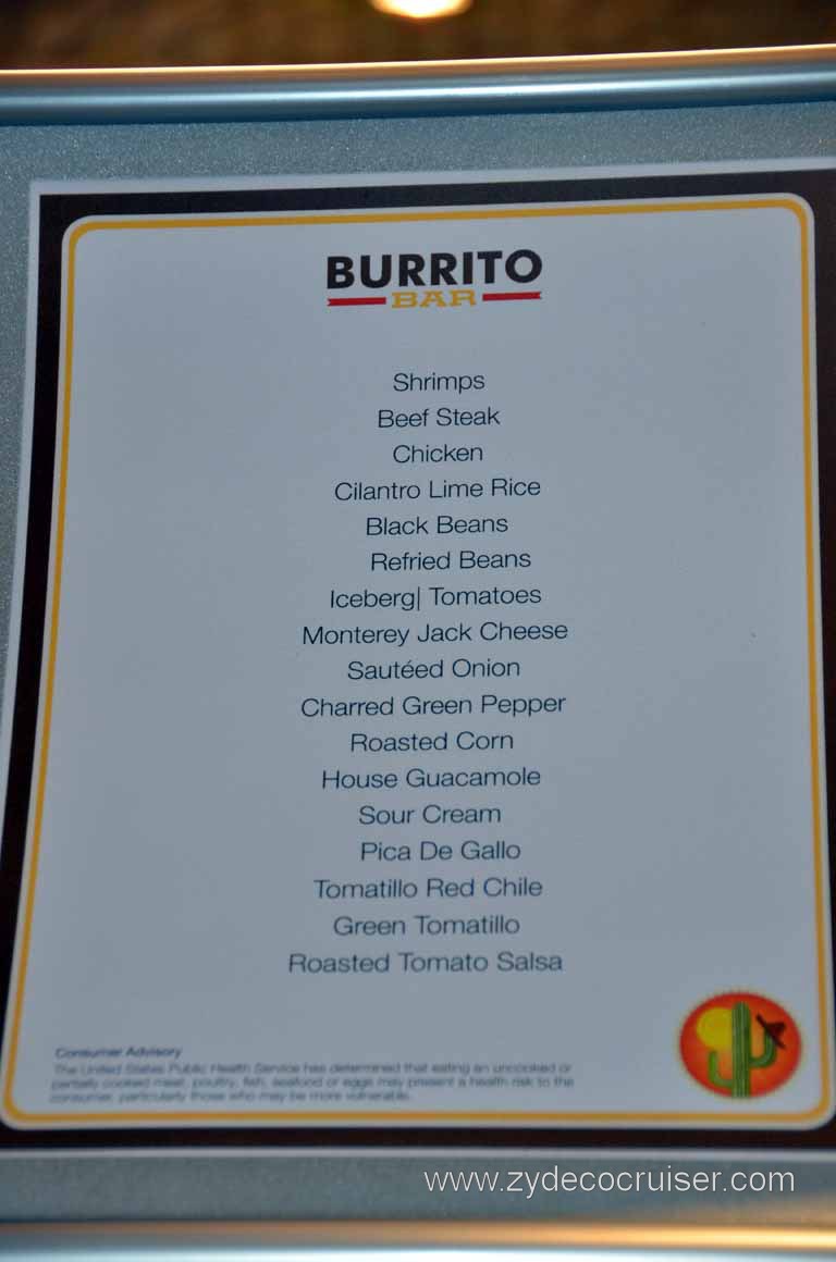 237: Carnival Magic Inaugural Cruise, Grand Mediterranean, Venice, Burrito Bar Menu