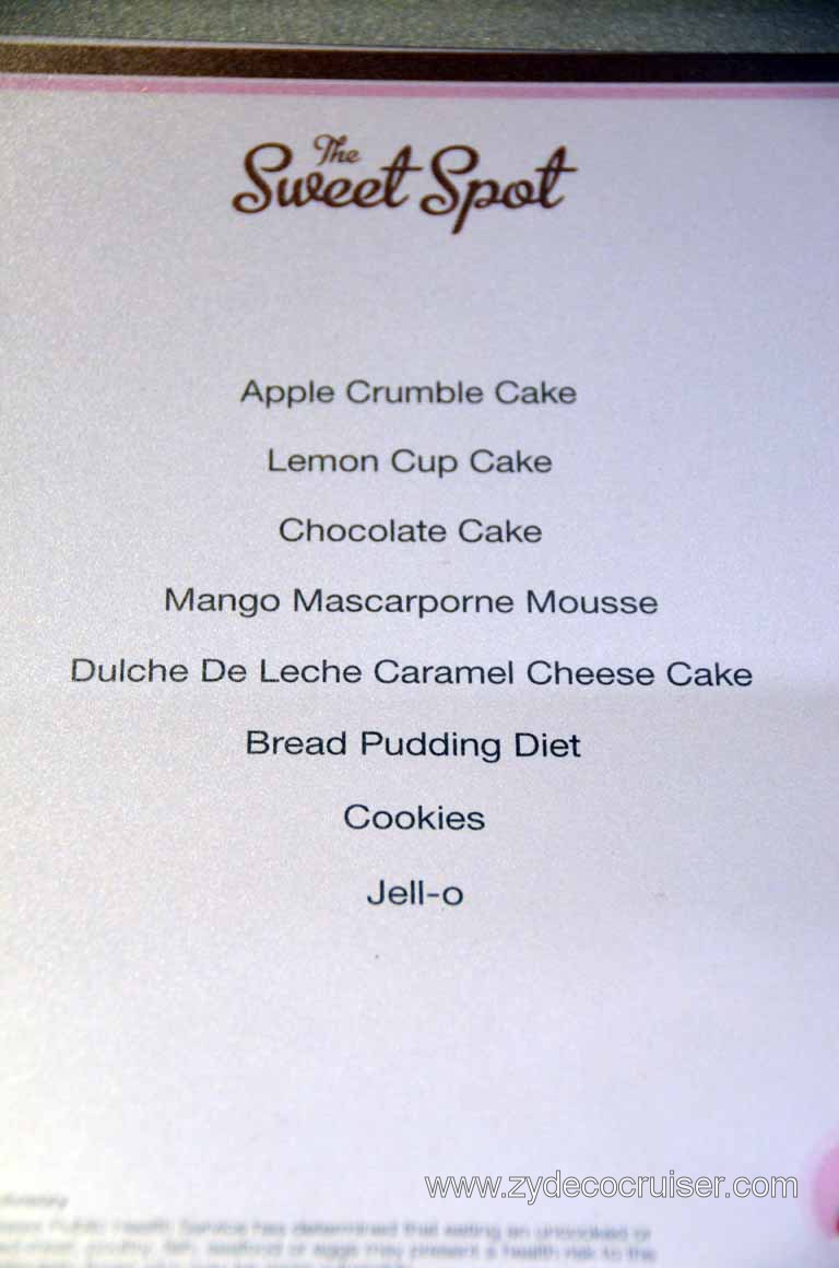 238: Carnival Magic Inaugural Cruise, Grand Mediterranean, Venice, The Sweet Spot Dessert Menu